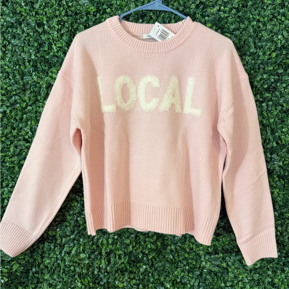 Hooked Up Pink Crew Neck Sweater with 'LOCAL' Design - Picture 1 of 2